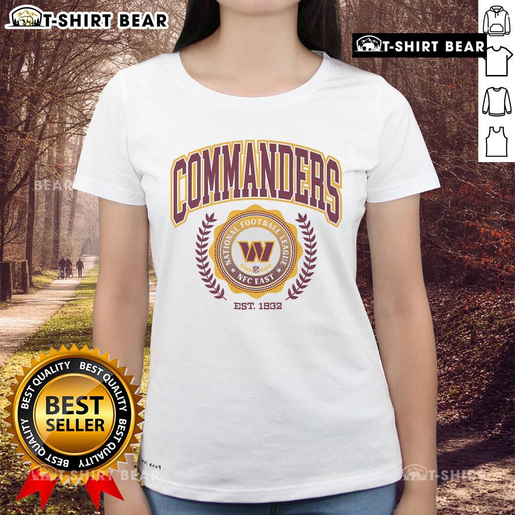 Top Washington Commanders team crest established in 1932 on a stylish ladies tee, perfect for fans and fashion.