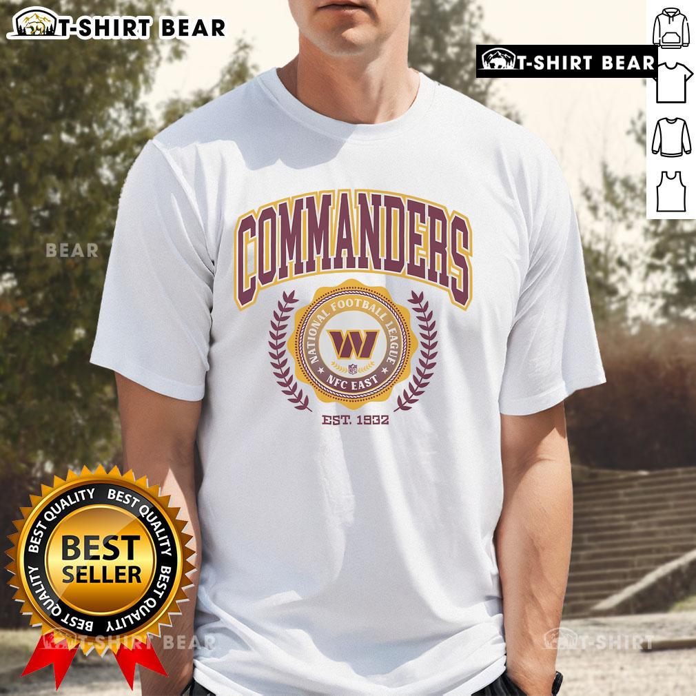 Top Washington Commanders Team Crest Est 1932 T-Shirt featuring the iconic logo and vibrant colors, perfect for fans.