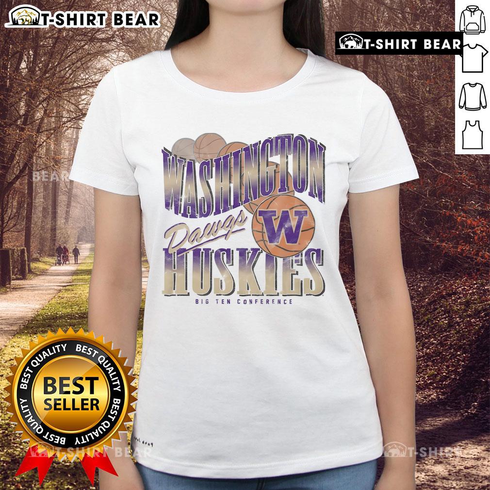 Top Washington Huskies Baller Bounce ladies tee in vibrant purple, perfect for fans supporting their team in style.