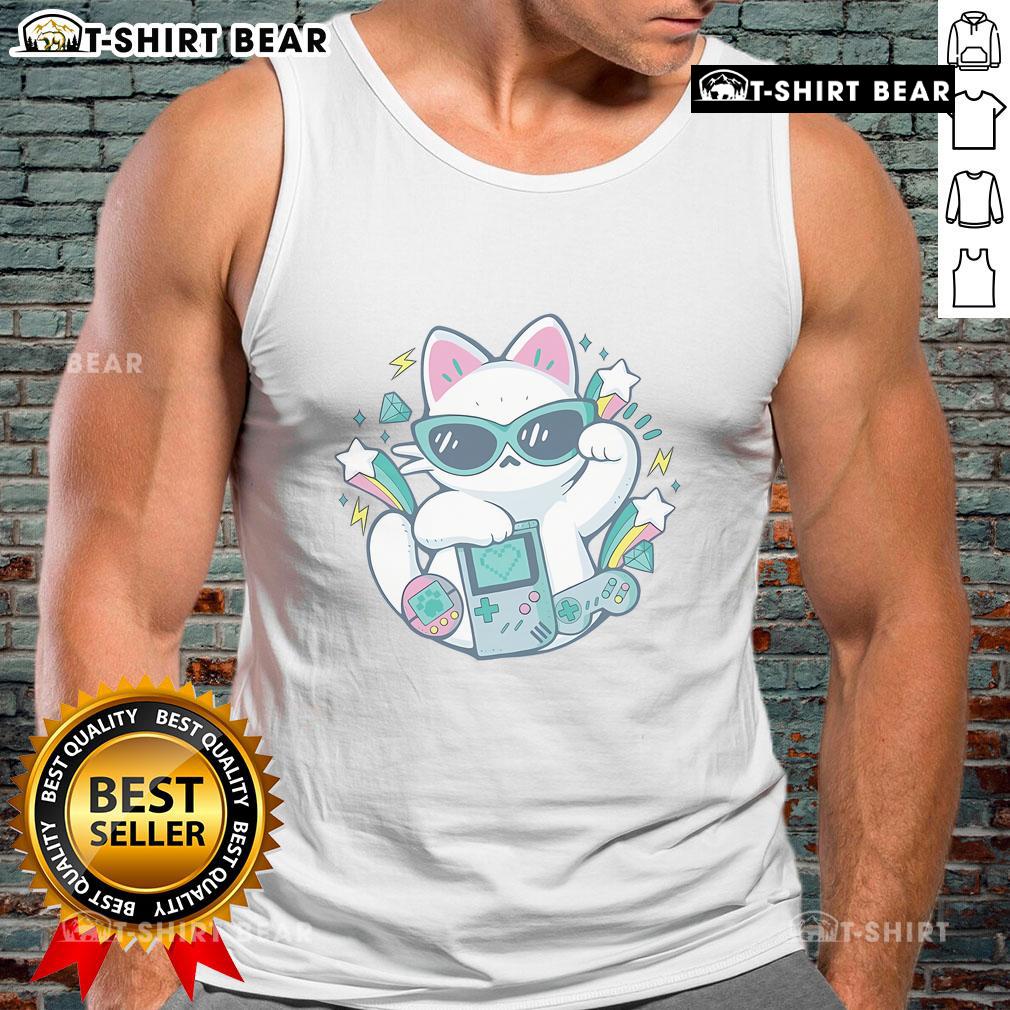 Awesome 90s cute cat tank top featuring a playful feline design, perfect for retro fashion lovers and cat enthusiasts.