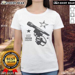 Awesome Kntry Radio Texas 100000 Watts of Healing Power - Cowboy Ladies Tee for karaoke enthusiasts and country music lovers.