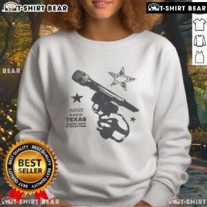Awesome Kntry Radio Texas 100000 Watts of Healing Power karaoke cowboy sweatshirt featuring vibrant design and comfortable fit.
