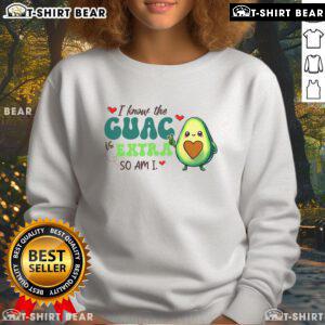 Adorable avocado sweatshirt with 'Guac is extra but so am I' slogan, perfect for Mexican food lovers and cozy outfits.