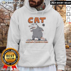 Funny cat in a catastrophic aggressive pose wearing a trendy trashy hoodie, showcasing its quirky personality.