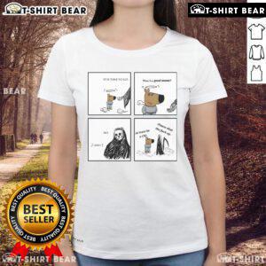 Funny chill guy with Grim Reaper asking 'Was I a good meme?' on a ladies tee, perfect for meme lovers and casual wear.