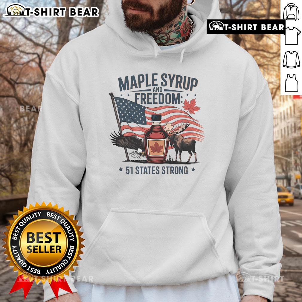 Alt Text: Funny Trump quote hoodie depicting Canada as the 51st state of the USA, perfect for humor and political satire.