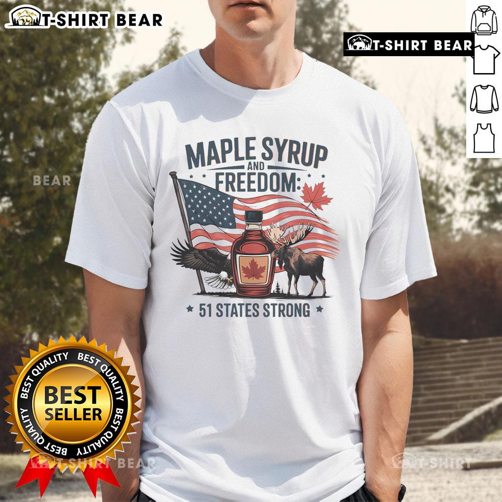 Funny Trump Quote Canada 51st State of USA T-Shirt featuring humorous text and graphics about Canada joining the US.