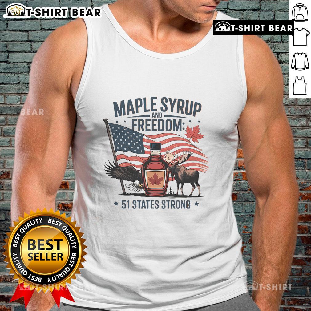 Funny Trump quote tank top design: 'Canada - 51st State of USA' showcasing humor and political satire.