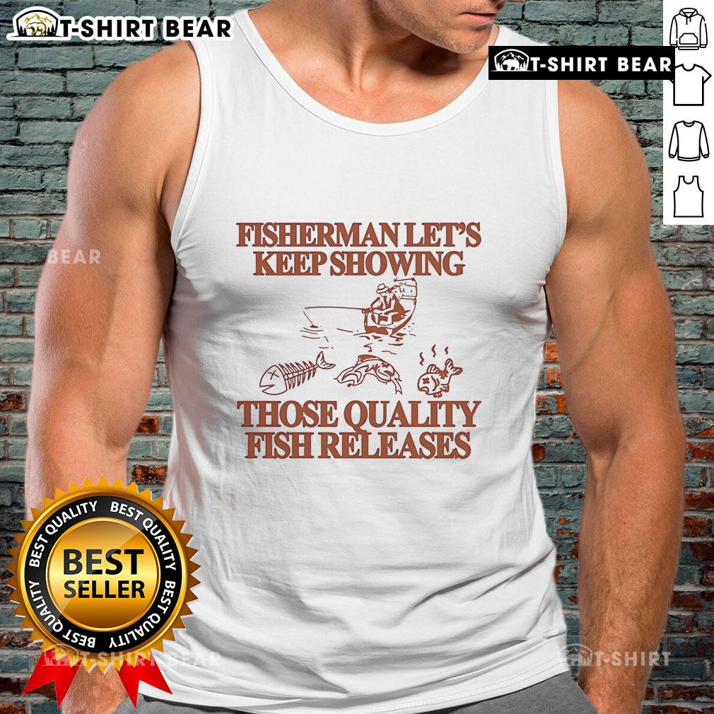 Good fisherman wearing a tank top, showcasing quality fish releases at a scenic fishing spot.