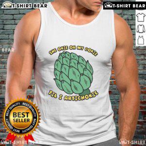 Good She Okie On My Dokie Til I Artichokie tank top featuring playful text design on a stylish fabric.
