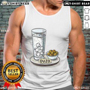 Good vintage Greek ouzo drink with olives, featuring ladies in stylish halftime tank tops at a lively gathering.