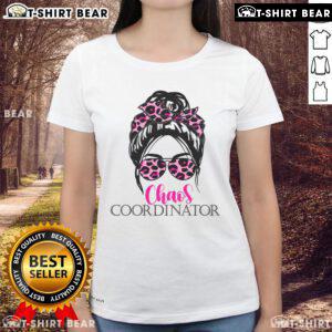 Hot Chaos Coordinator Mom Tee featuring a leopard print design and messy bun graphic, perfect for stylish moms.