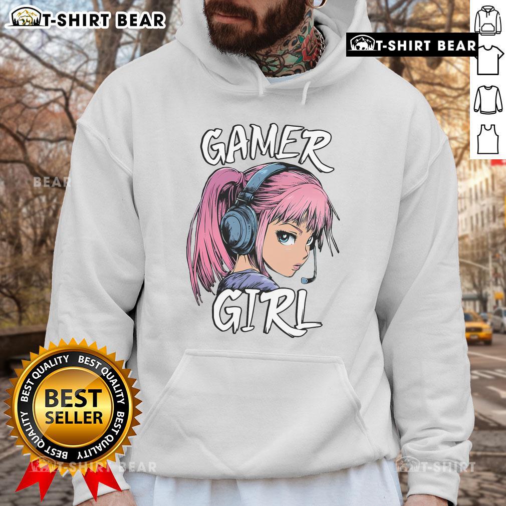 Hot gamer girl in a stylish anime graphic hoodie, showcasing her passion for video gaming and vibrant culture.