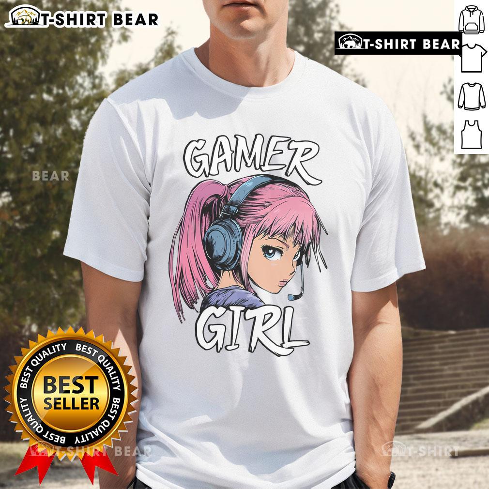 Hot Gamer Girl Anime Video Gaming Graphic T-Shirt design featuring a stylish anime character in gaming attire.