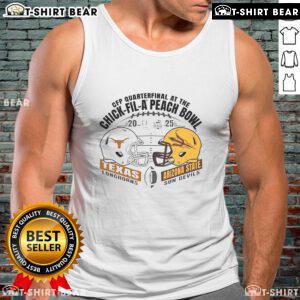 Hot Texas Longhorns vs Arizona State Sun Devils 2025 CFP Quarterfinal tank top design featuring team helmets.