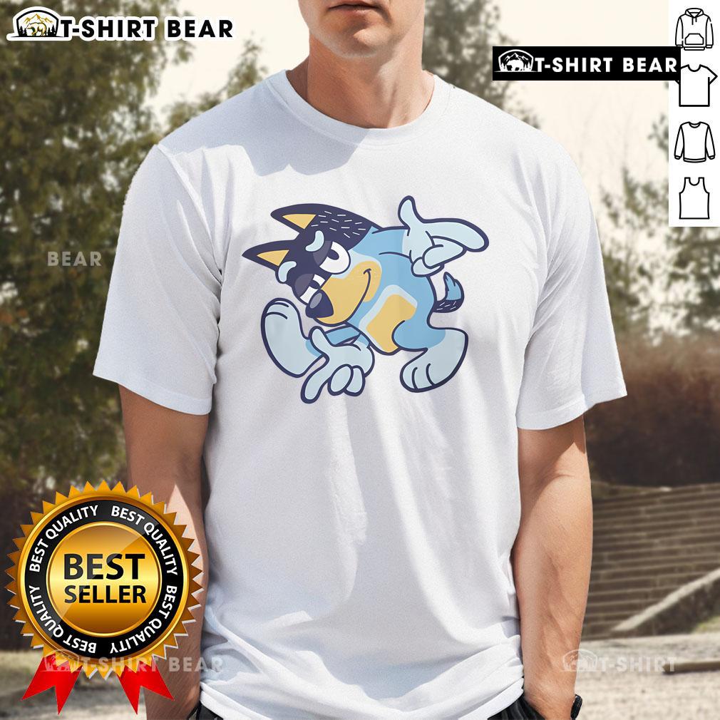 Alt Text: Nice Bluey Bandit Adventure T-Shirt featuring vibrant colors and playful design inspired by the beloved Bluey cartoon.