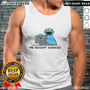 Trendy Nice Me Accept Cookies tank top featuring playful text design, perfect for casual summer outfits.