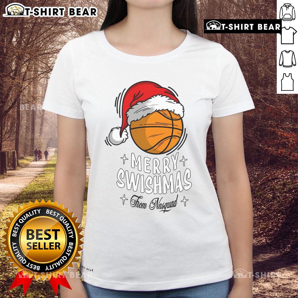 Nice Noah Neumann Swishmas Nnsquad Christmas ladies tee featuring festive design and vibrant colors for holiday cheer.