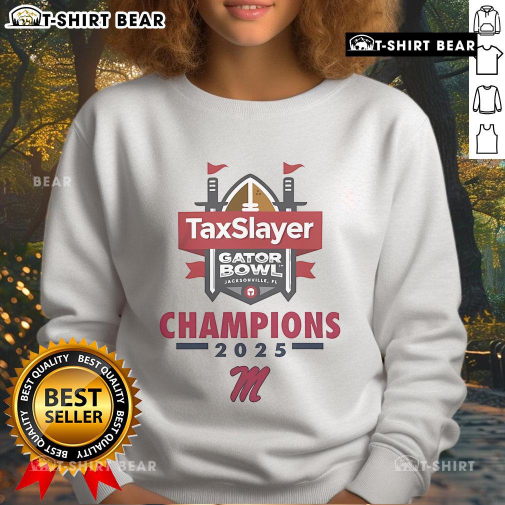 Nice Ole Miss Football 2025 Taxslayer Gator Bowl Champions Sweatshirt showcasing team pride and victory.