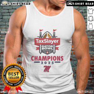 Nice Ole Miss Football 2025 Taxslayer Gator Bowl Champions tank top featuring team colors and logo.