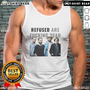 Nice Refused Are Fucking Dead Tour 2025 tank top featuring tour schedule and bold graphic design for fans.