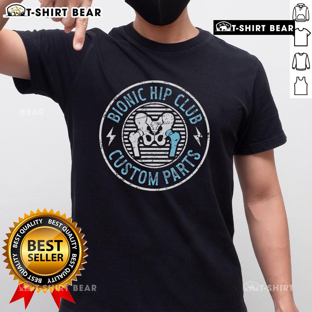Official Bionic Hip Club T-Shirt for hip surgery recovery and hip replacement surgery enthusiasts, featuring a bold design.