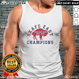Official Buffalo Bills 5x AFC East Champions tank top featuring team logo and vibrant design for fans.