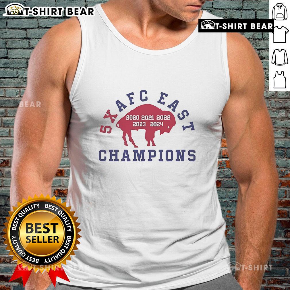 Official Buffalo Bills 5x AFC East Champions tank top featuring team logo and vibrant design for fans.