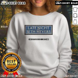 Official Late Night with Seth Meyers Studio 8G sweatshirt featuring logo, perfect for fans of the show and cozy wear.