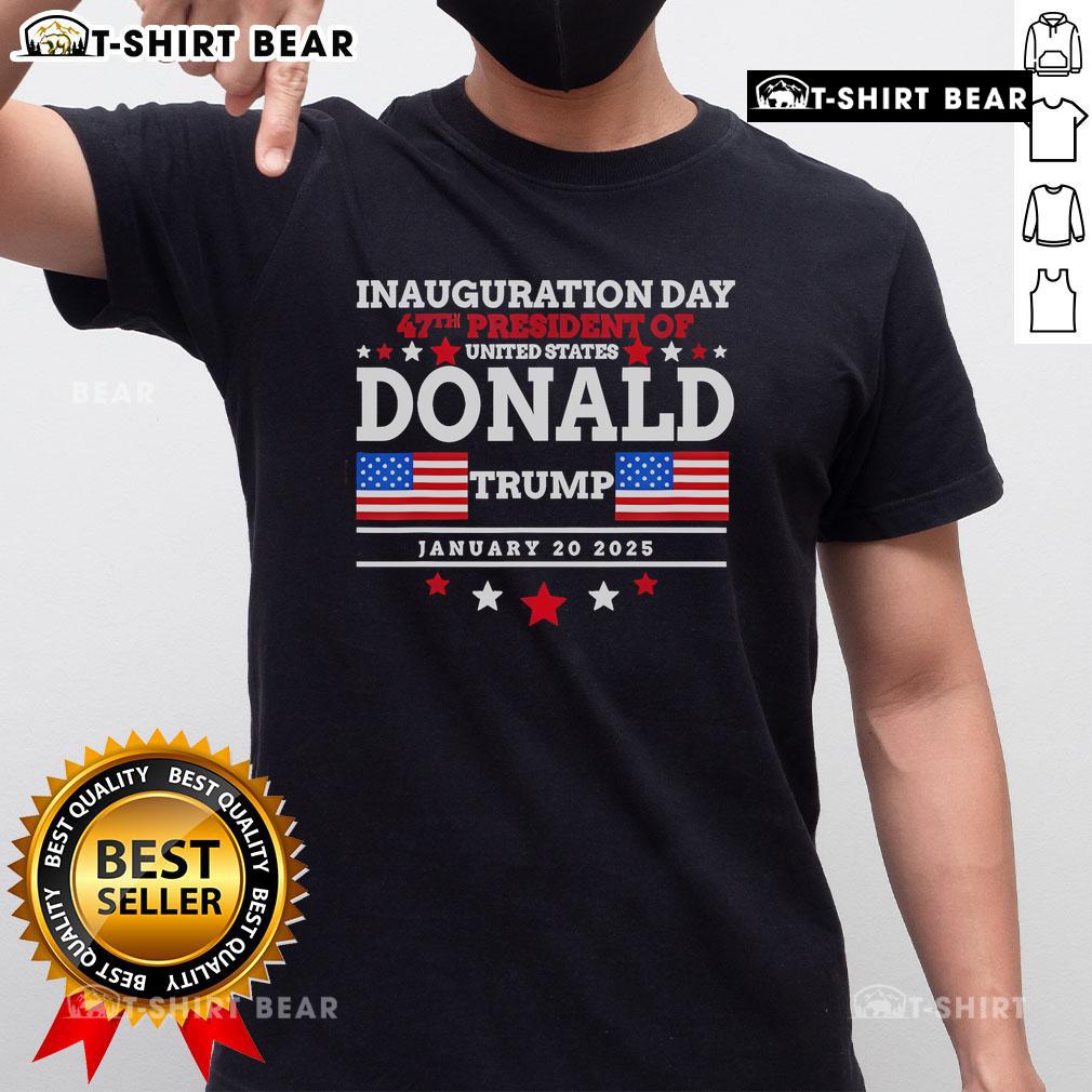 Alt Text: Official Patriot Pride Men's Inauguration Day Trump USA T-shirt in red, white, and blue with stars design.