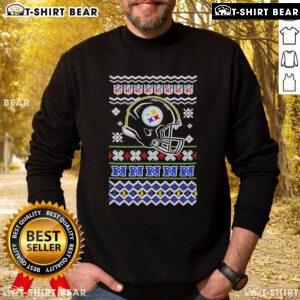 Official Pittsburgh Steelers NFL Football Christmas helmet sweatshirt featuring festive design and team logo.