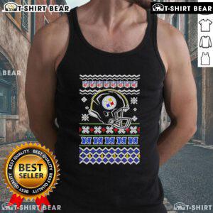 Official Pittsburgh Steelers NFL Football Christmas helmet tank top featuring team colors and festive design.