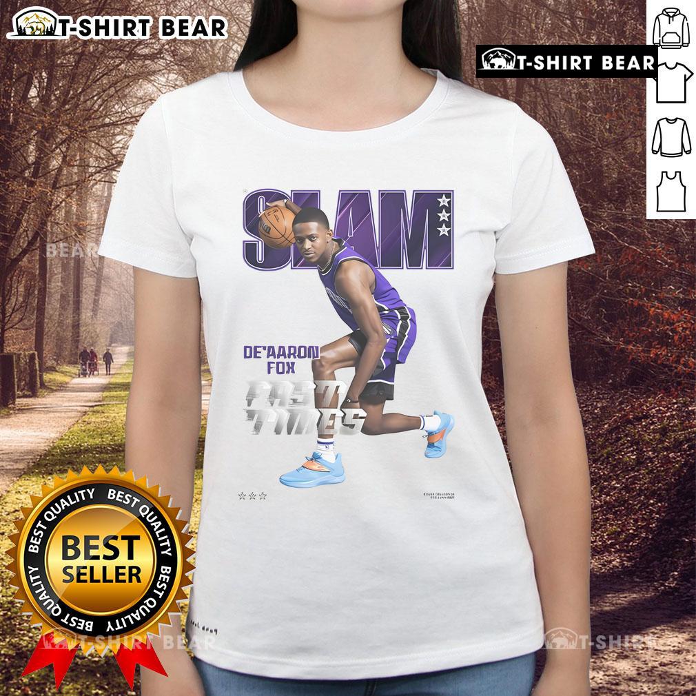 Official SLAM cover featuring De'Aaron Fox on a Fast Times ladies tee, showcasing basketball style and fandom.