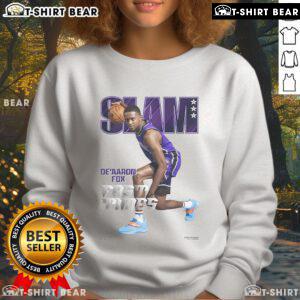 Official SLAM cover featuring De'Aaron Fox in a stylish Fast Times sweatshirt, showcasing basketball culture and fashion.