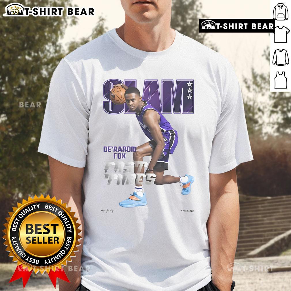 Official Slam Cover De'Aaron Fox Fast Times T-Shirt featuring vibrant graphics and a stylish design for basketball fans.
