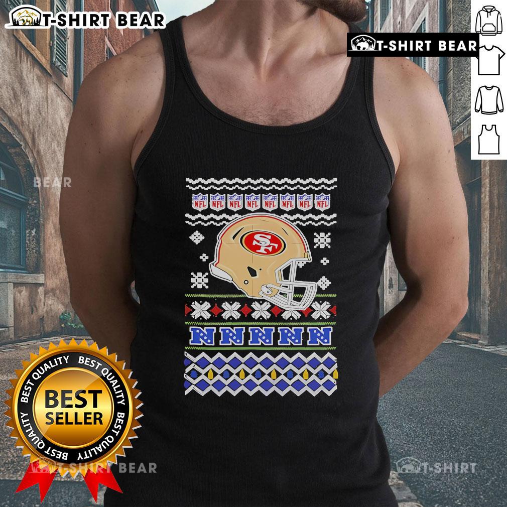 Official San Francisco 49ers NFL football Christmas helmet tank top featuring festive design and team logo.