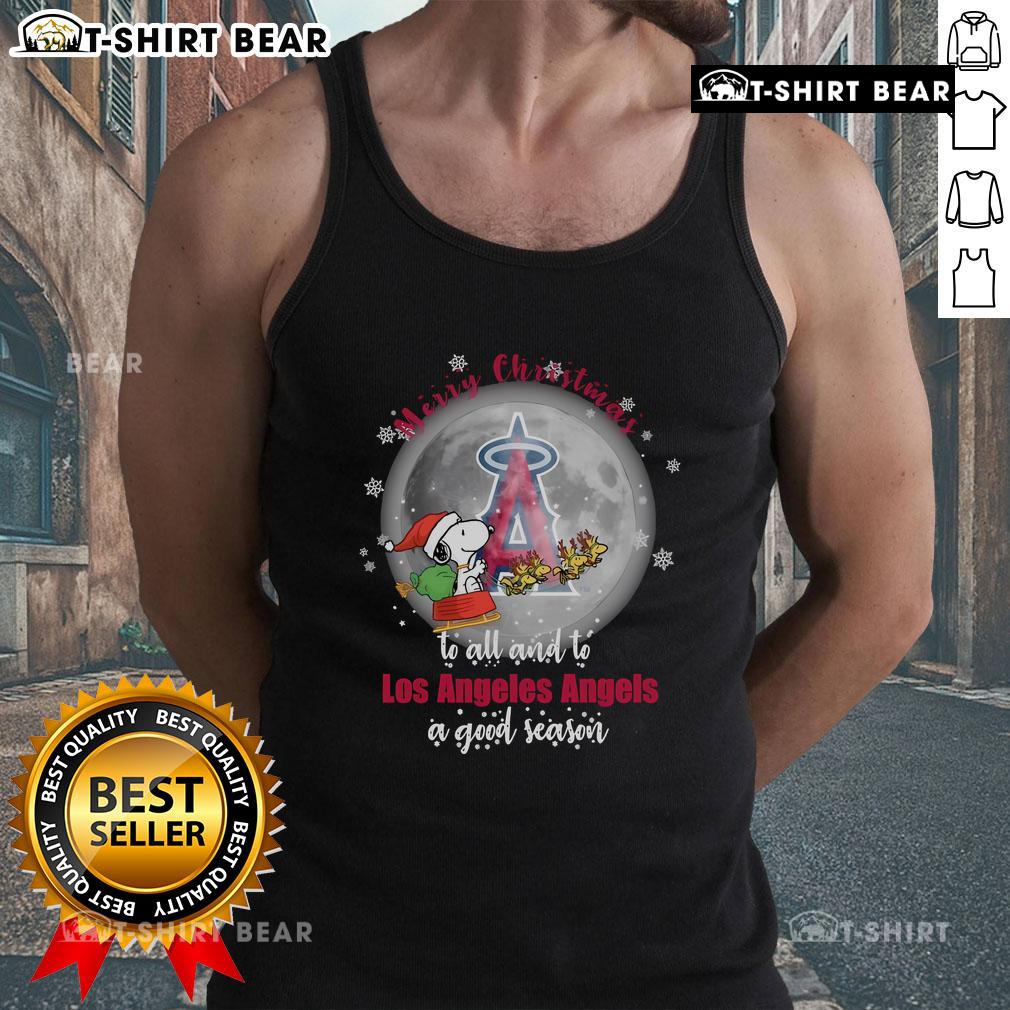 Official Santa Snoopy Merry Christmas tank top for Los Angeles Angels fans, celebrating a good season in 2024.