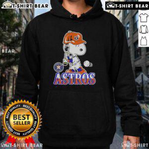 Official Snoopy playing baseball Houston Astros hoodie featuring vibrant colors and playful design for fans.