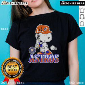 Alt Text: Official Snoopy playing baseball on Houston Astros ladies tee, perfect for fans and summer outings.