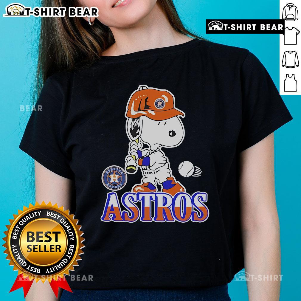 Alt Text: Official Snoopy playing baseball on Houston Astros ladies tee, perfect for fans and summer outings.