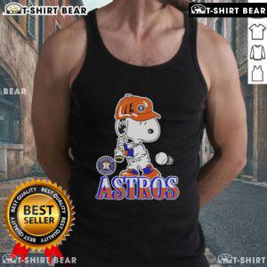 Alt Text: Official Snoopy playing baseball in a Houston Astros tank top, perfect for fans and summer sports activities.