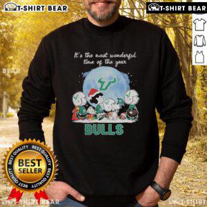 Alt Text: South Florida Bulls Christmas sweatshirt featuring festive peanut characters, perfect for holiday cheer and team spirit.