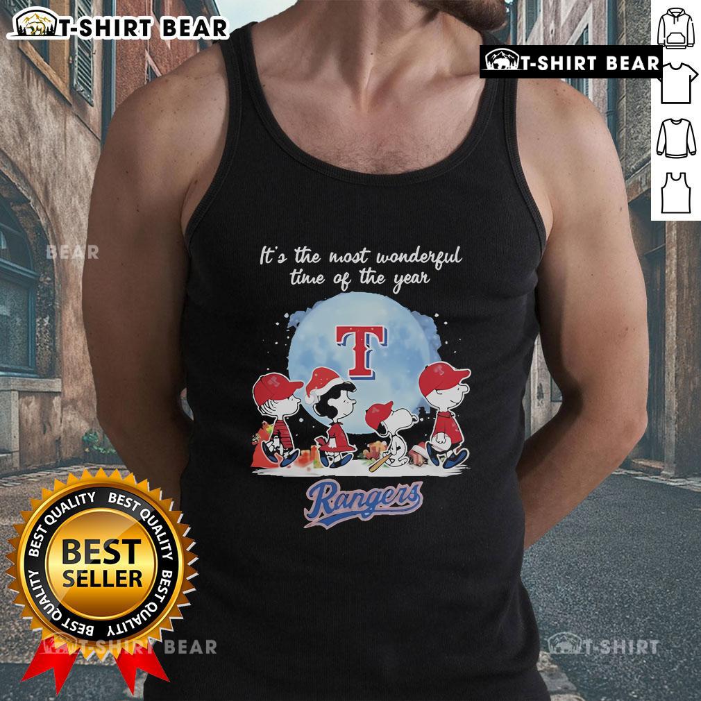 Official Texas Rangers Christmas tank top featuring Peanut characters, perfect for holiday cheer and baseball fans.