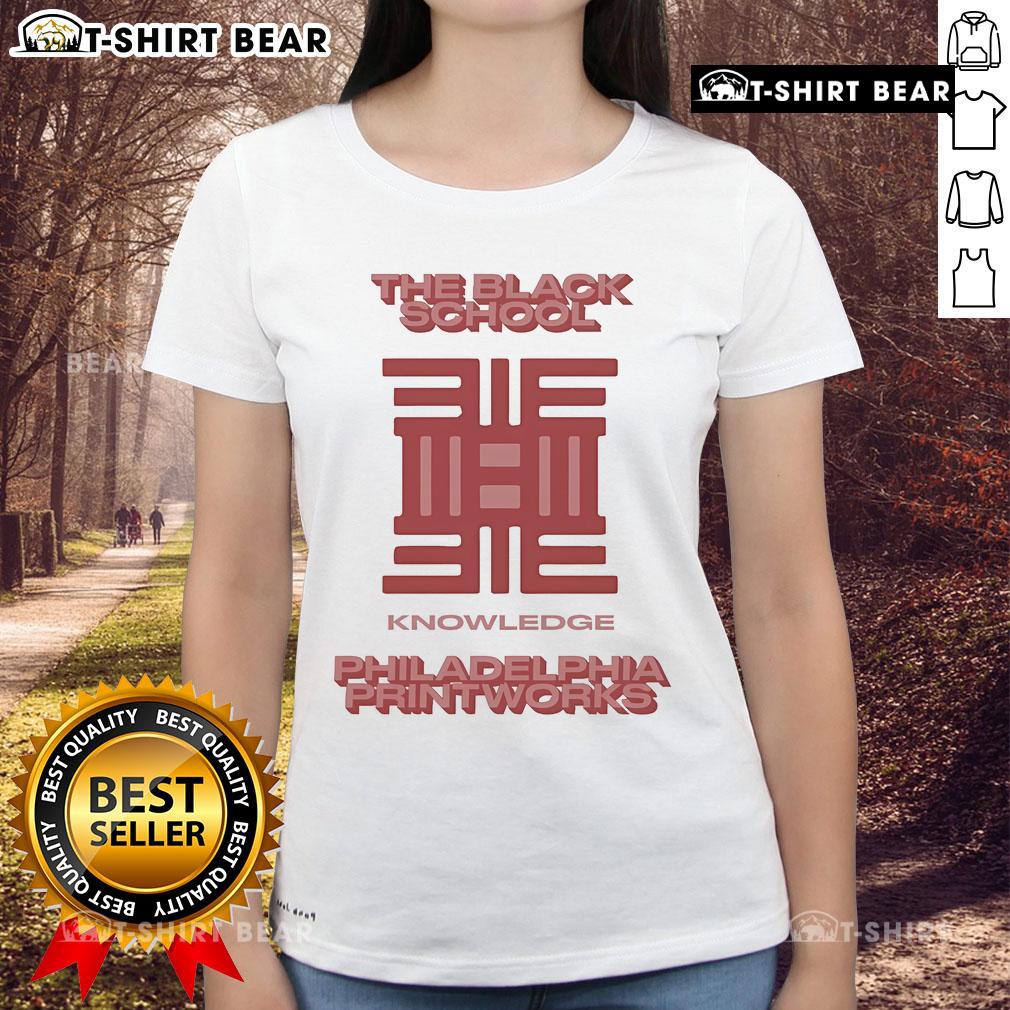 Official The Black School Knowledge Philadelphia Printworks ladies tee featuring a stylish design and vibrant colors.