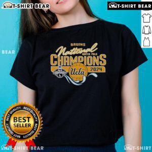 Official UCLA Bruins 2024 NCAA Men's Water Polo National Champions ladies tee showcasing team pride and victory.