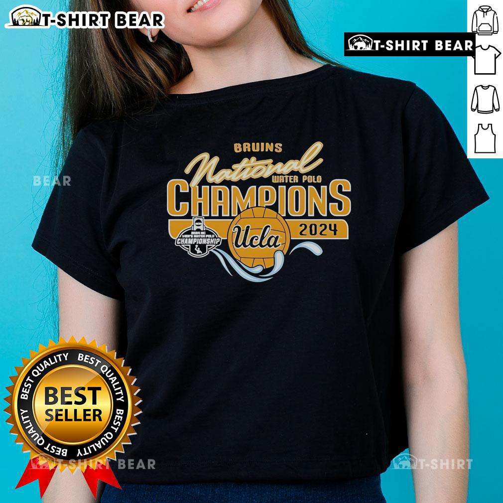 Official UCLA Bruins 2024 NCAA Men's Water Polo National Champions ladies tee showcasing team pride and victory.