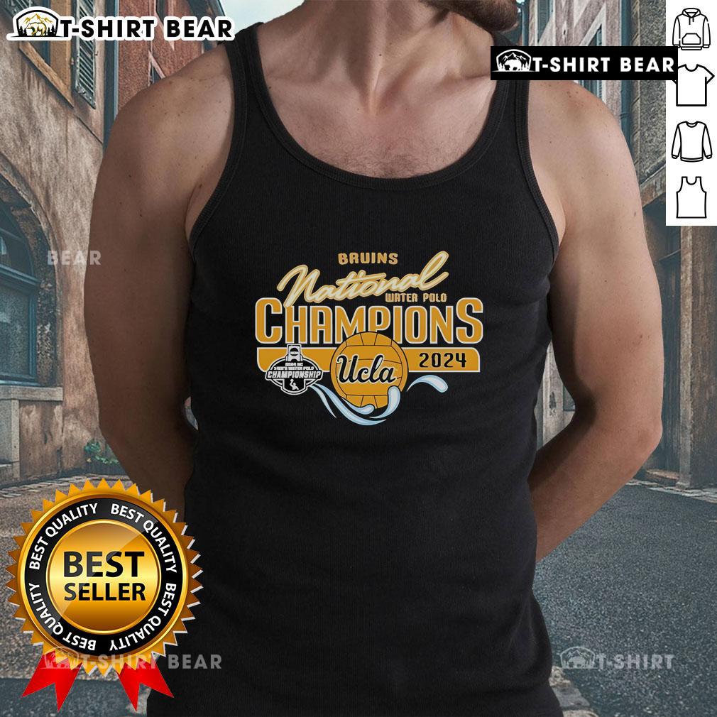 Official UCLA Bruins 2024 NCAA Men's Water Polo National Champions tank top showcasing team pride and victory.