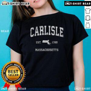 Vintage athletic sports ladies tee featuring Carlisle, Massachusetts design, perfect for casual wear and sports enthusiasts.