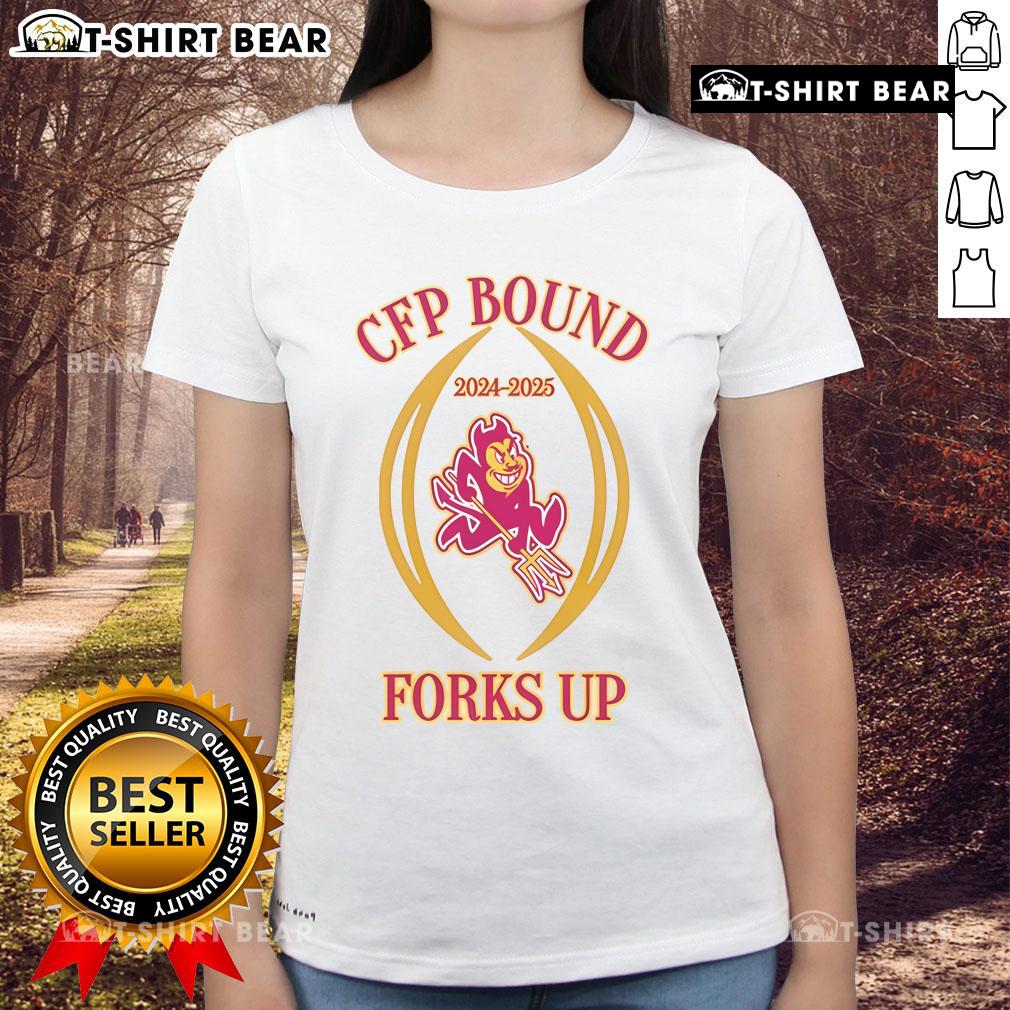 2024-2025 ASU Sun Devils CFP Bound Ladies Tee showcasing team spirit and style for female fans.