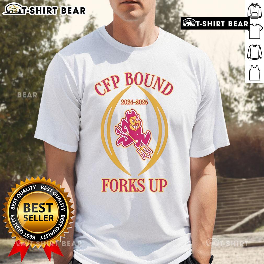 Alt Text: 2024-2025 ASU Sun Devils CFP Bound T-Shirt featuring bold graphics and team colors for fans and supporters.